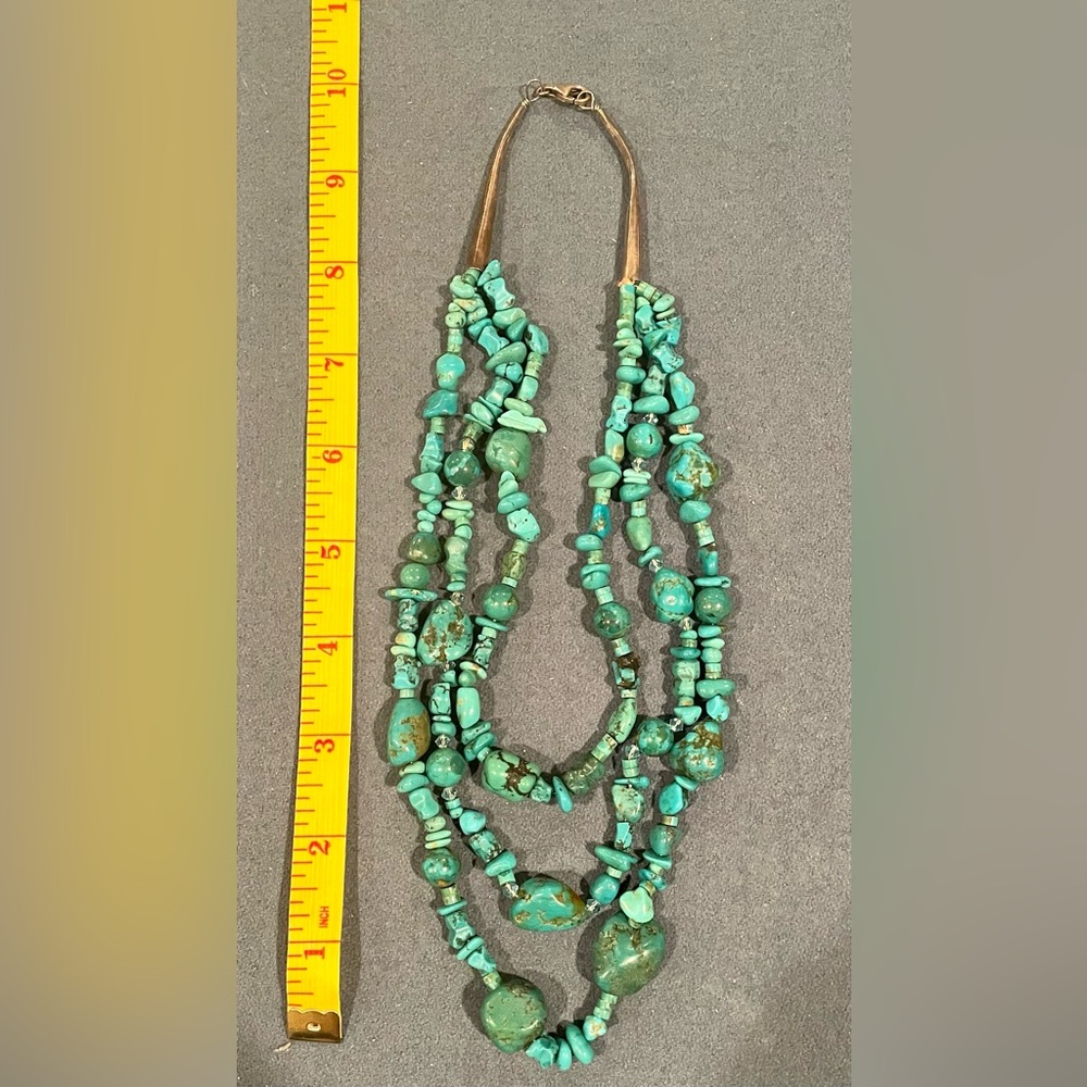 Triple-strand turquoise and 925 SS necklace - Picture 5 of 5